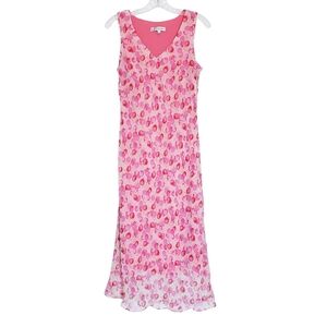 Vintage Dressbarn Pink Cherry Print Maxi Dress